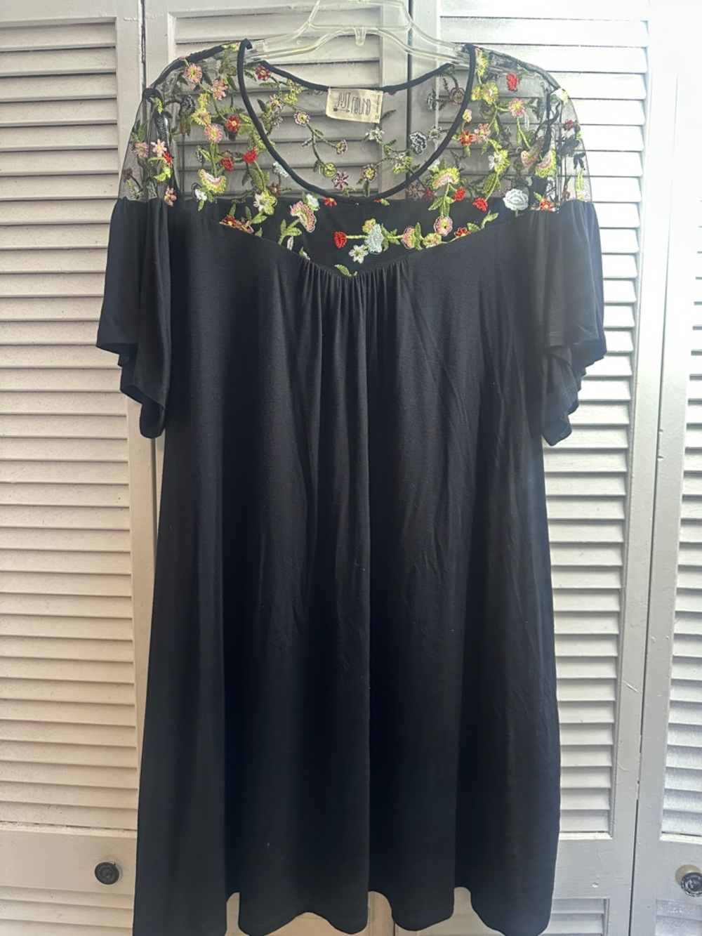 Black Floral Mesh-Yoke Women's Dress